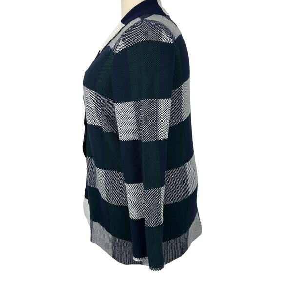 Modcloth Cardigan Women 2X Simply Snuggly Blue Green Plaid Open Front Preppy - Picture 3 of 13
